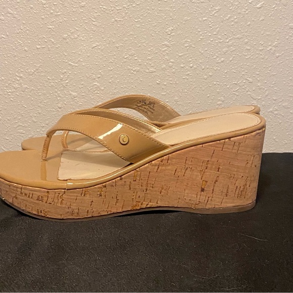 CIRUS SAM EDELMAN RAQUEL CORK WEDGE SANDALS NUDE SZ 6.5 - Picture 3 of 6